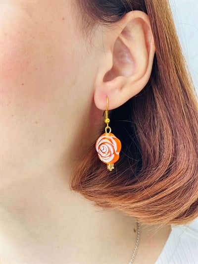 Retrobird Retro Model Rose Shaped Orange Colored Earrings