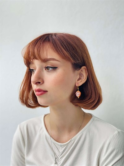 Retrobird Retro Model Rose Shaped Orange Colored Earrings