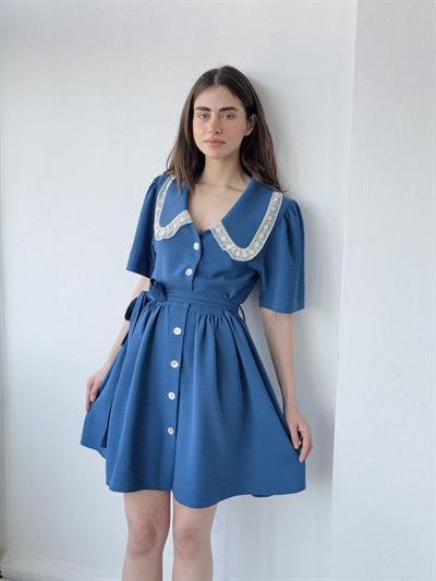 Retrobird 1950s Design Lace Betty Dark Blue Short Dress