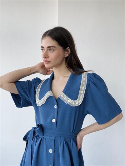 Retrobird 1950s Design Lace Betty Dark Blue Short Dress