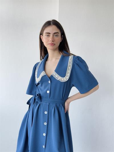 Retrobird 1950s Design Lace Betty Dark Blue Short Dress