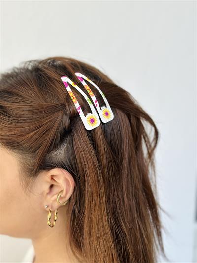 Retrobird 2-Piece Snap Floral White Hair Clip Set