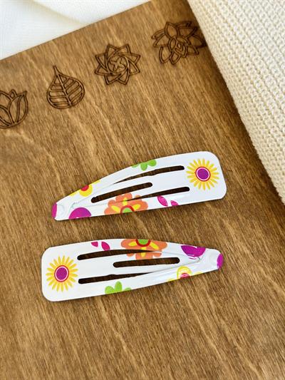 Retrobird 2-Piece Snap Floral White Hair Clip Set