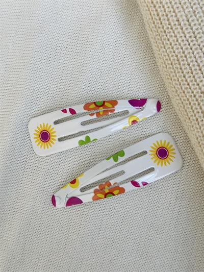 Retrobird 2-Piece Snap Floral White Hair Clip Set