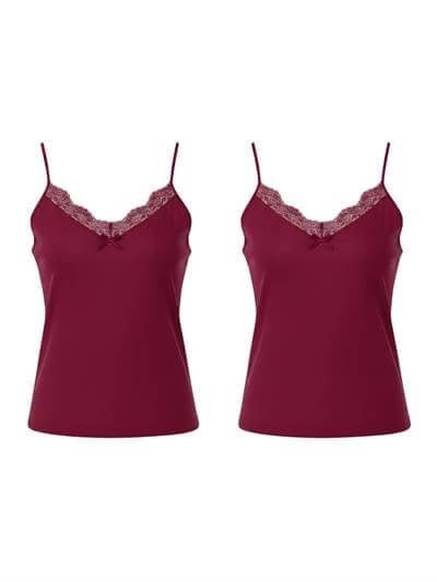 Retrobird 2-Pack Burgundy Tank Tops with Lace Detail