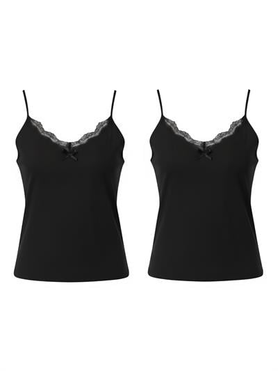 Retrobird 2-Pack Black Tank Tops with Lace Detail