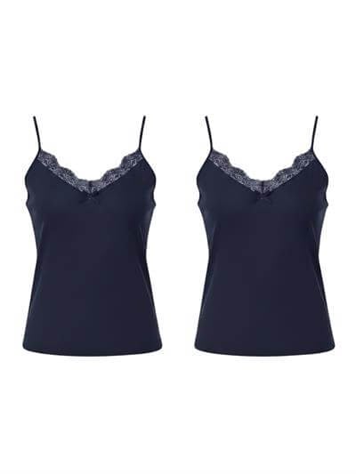 Retrobird 2-Pack Navy Blue Tank Tops with Lace Detail