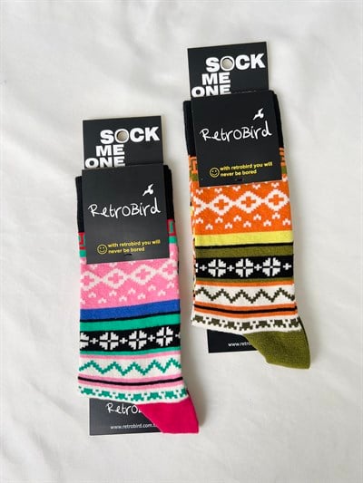 Retrobird 2-Pack Cotton Ethnic Pattern Unisex Socks