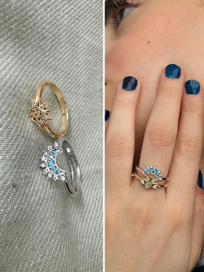 Retrobird 2-Piece Zircon Colored Brass Ring Set