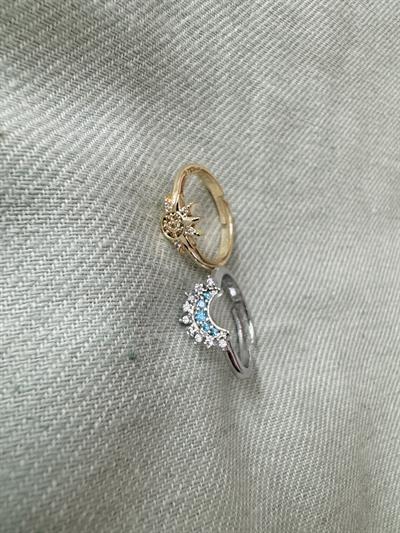 Retrobird 2-Piece Zircon Colored Brass Ring Set