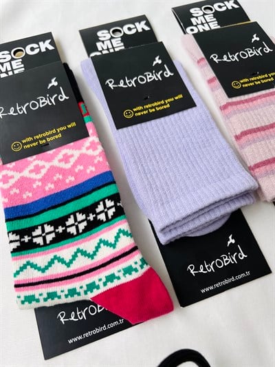 Retrobird 3-Pack Cotton Mixed Pattern Unisex Socks