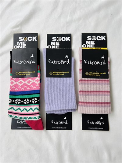 Retrobird 3-Pack Cotton Mixed Pattern Unisex Socks