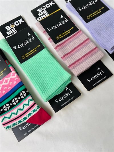 Retrobird 4-Pack Cotton Mixed Pattern Unisex Socks