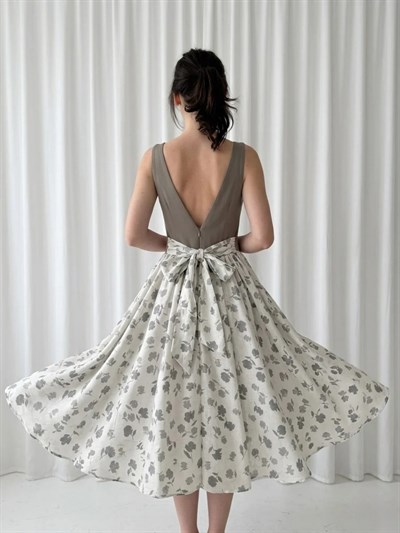 Retrobird 50s Belle Corset Boz Rengi Midi Elbise