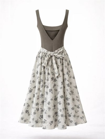 Retrobird 50s Belle Corset Boz Rengi Midi Elbise