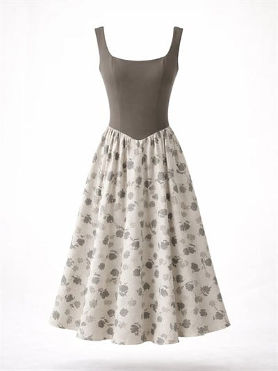 Retrobird 50s Belle Corset Boz Rengi Midi Elbise