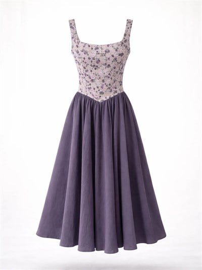 Retrobird 50s Belle Corset Eflatun Midi Elbise