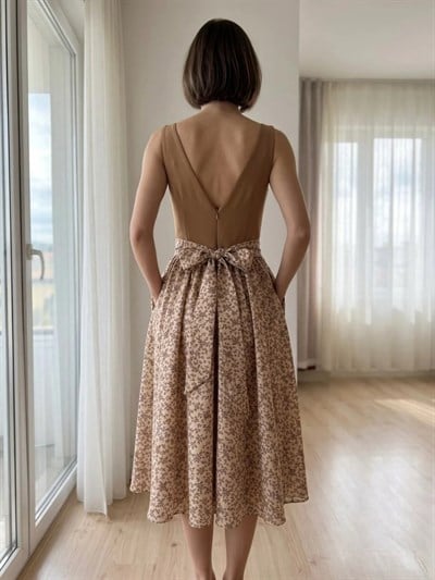 Retrobird 50s Belle Corset Karamel Midi Elbise