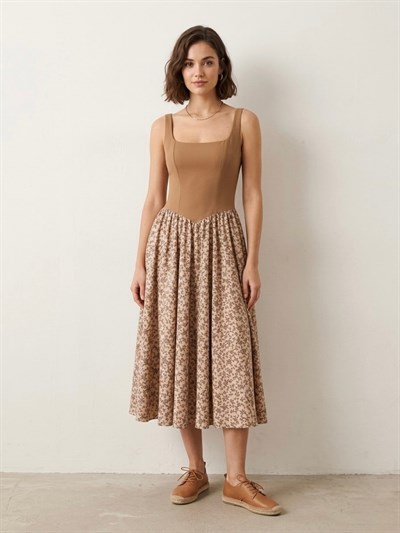 Retrobird 50s Belle Corset Karamel Midi Elbise