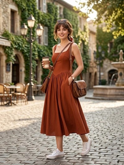 Retrobird 50s Belle Corset Kiremit Midi Elbise