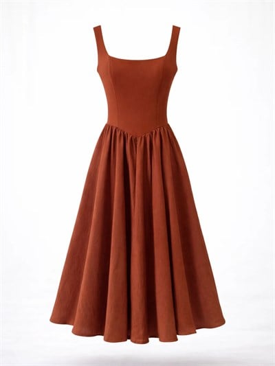 Retrobird 50s Belle Corset Kiremit Midi Elbise