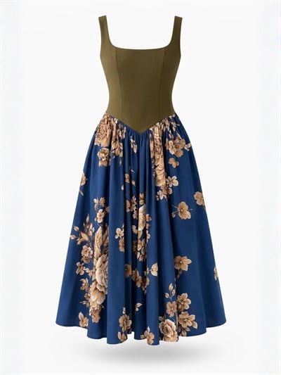 Retrobird 50s Belle Corset Koyu Mavi Midi Elbise