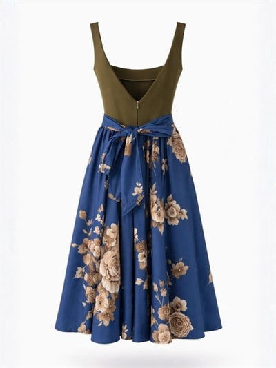 Retrobird 50s Belle Corset Koyu Mavi Midi Elbise