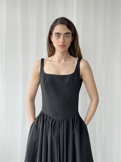 Retrobird 50s Belle Corset Black Midi Dress