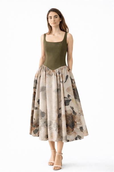 Retrobird 50s Belle Corset Beige Midi Dress