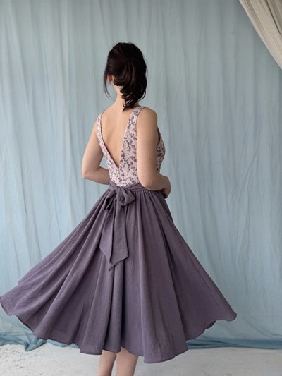 Retrobird 50s Belle Corset Eflatun Midi Elbise