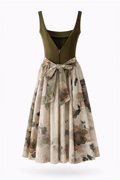 Retrobird 50s Belle Corset Beige Midi Dress