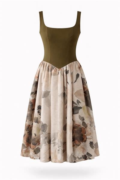 Retrobird 50s Belle Corset Beige Midi Dress