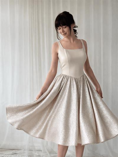 Retrobird 50s Belle Corset Glittery Cream Midi Dress