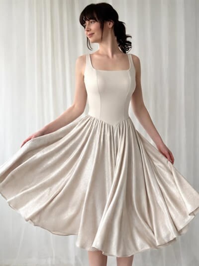 Retrobird 50s Belle Corset Glittery Cream Midi Dress