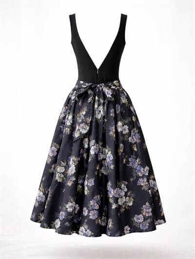 Retrobird 50s Belle Corset Black Violet Midi Dress