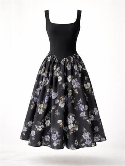 Retrobird 50s Belle Corset Black Violet Midi Dress