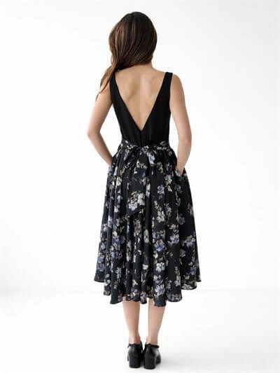 Retrobird 50s Belle Corset Black Violet Midi Dress
