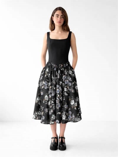 Retrobird 50s Belle Corset Black Violet Midi Dress