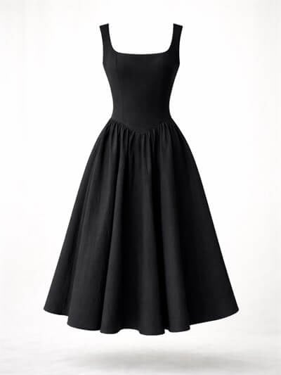 Retrobird 50s Belle Corset Black Midi Dress