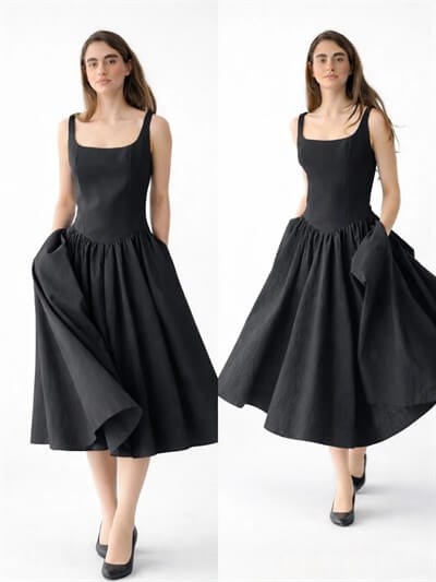 Retrobird 50s Belle Corset Black Midi Dress