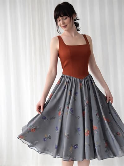 Retrobird 50s Belle Corset Brick Midi Dress