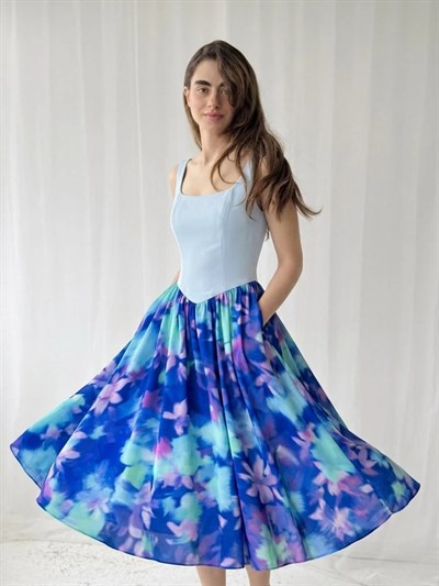 Retrobird 50s Belle Corset Turkuaz Midi Elbise