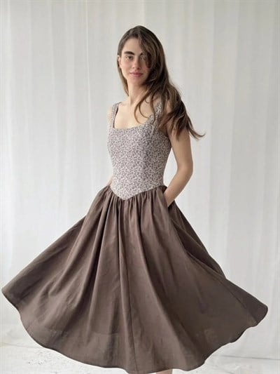 Retrobird 50s Belle Corset Vizon Midi Elbise