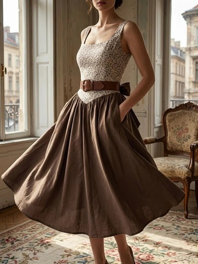 Retrobird 50s Belle Corset Vizon Midi Elbise