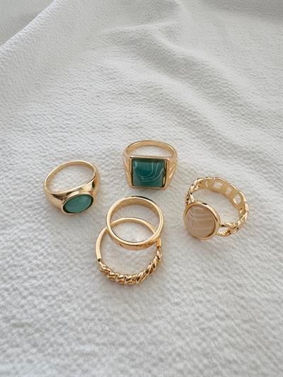 Retrobird 5-Piece Gold Color Ring Set