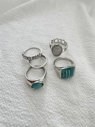 Retrobird 5-Piece Silver Ring Set
