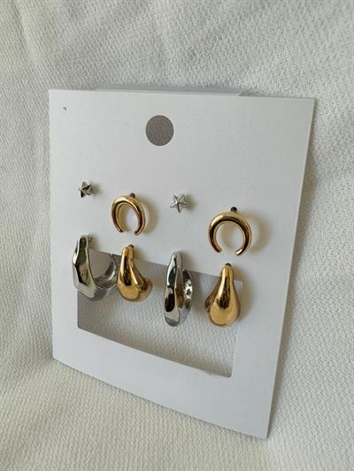 Retrobird 8-Piece Multicolored Brass Earring Set