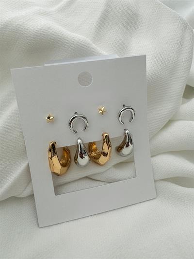 Retrobird 8-Piece Mixed Color Brass Earring Set