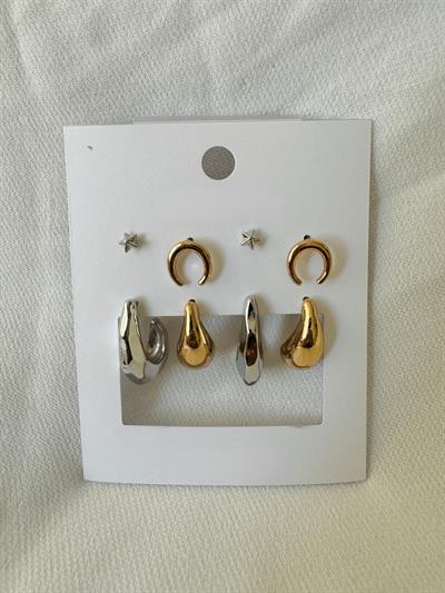 Retrobird 8-Piece Multicolored Brass Earring Set