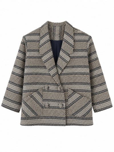 Retrobird 90lar Retro Model Gri-Lacivert Oversize Tasarım Ekose Ceket
